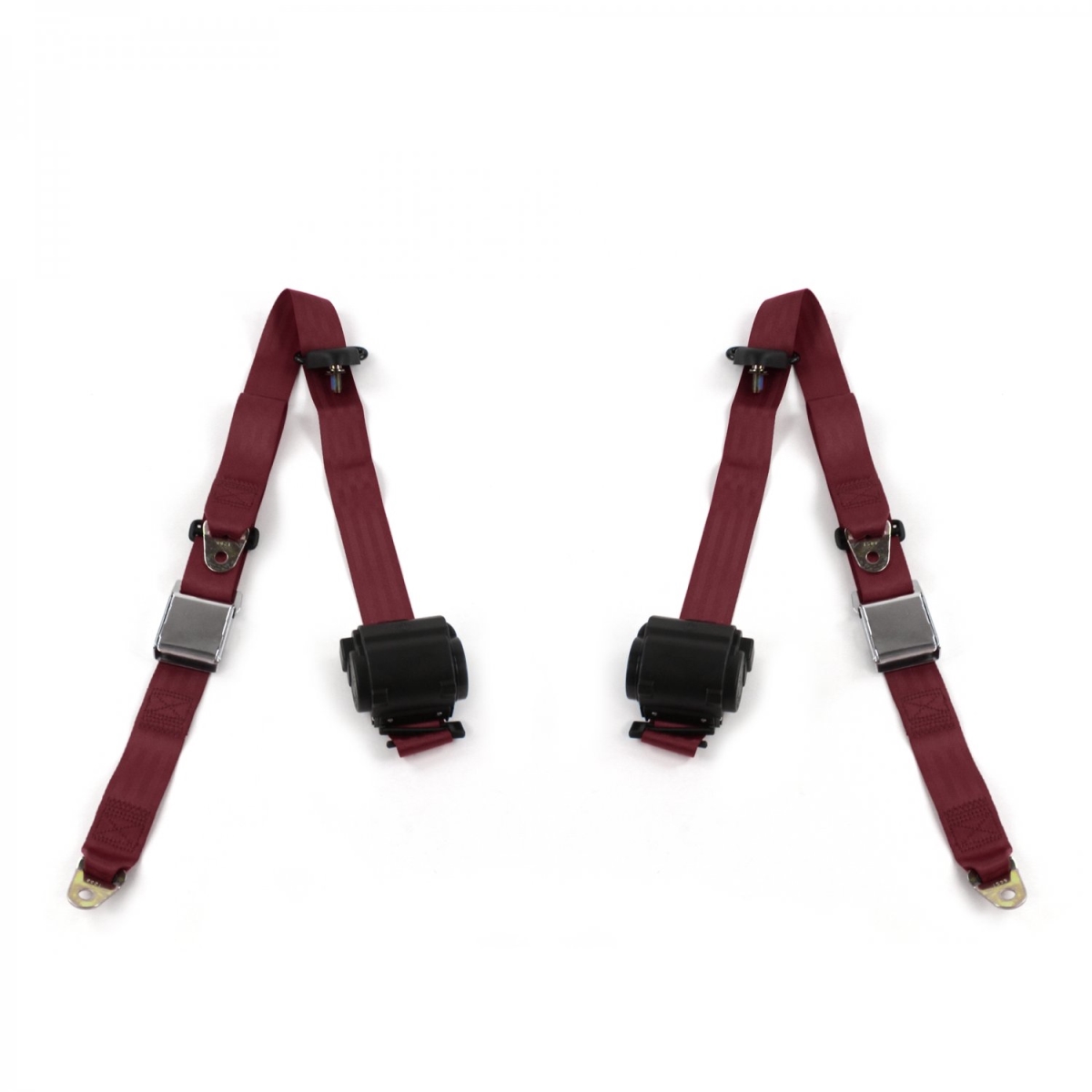Chevy Cavalier 1982-1994 Airplane 3 Point Burgandy Retractable Bucket Seat Belt Kit - 2 Belts