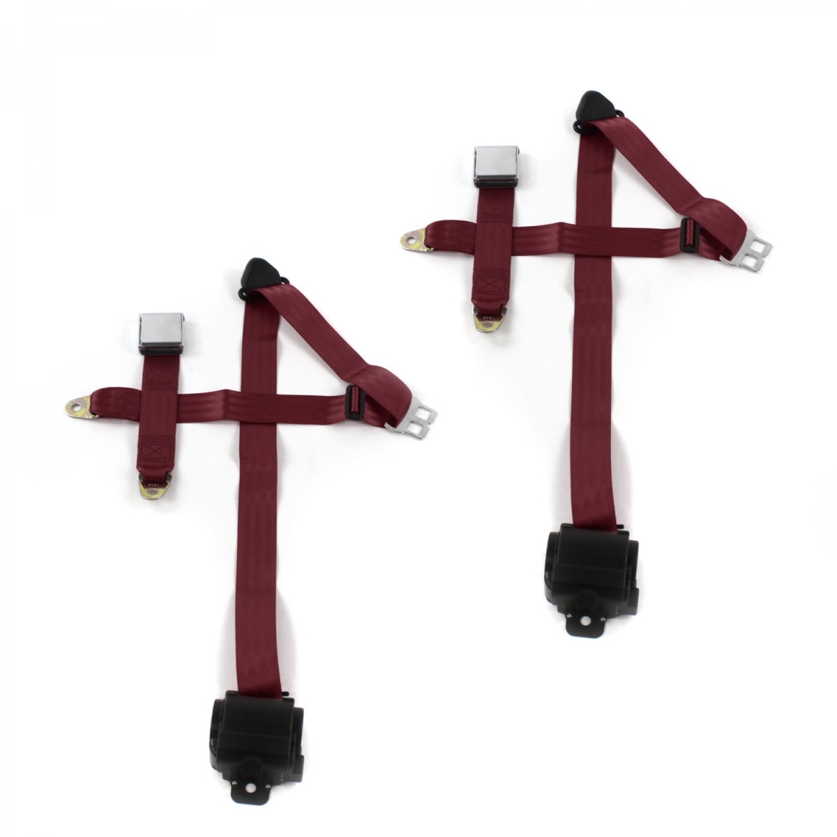 VW Type 2 Split 1949-1967 Airplane 3 Point Burgandy Retractable Bucket Seat Belt Kit - 2 Belts