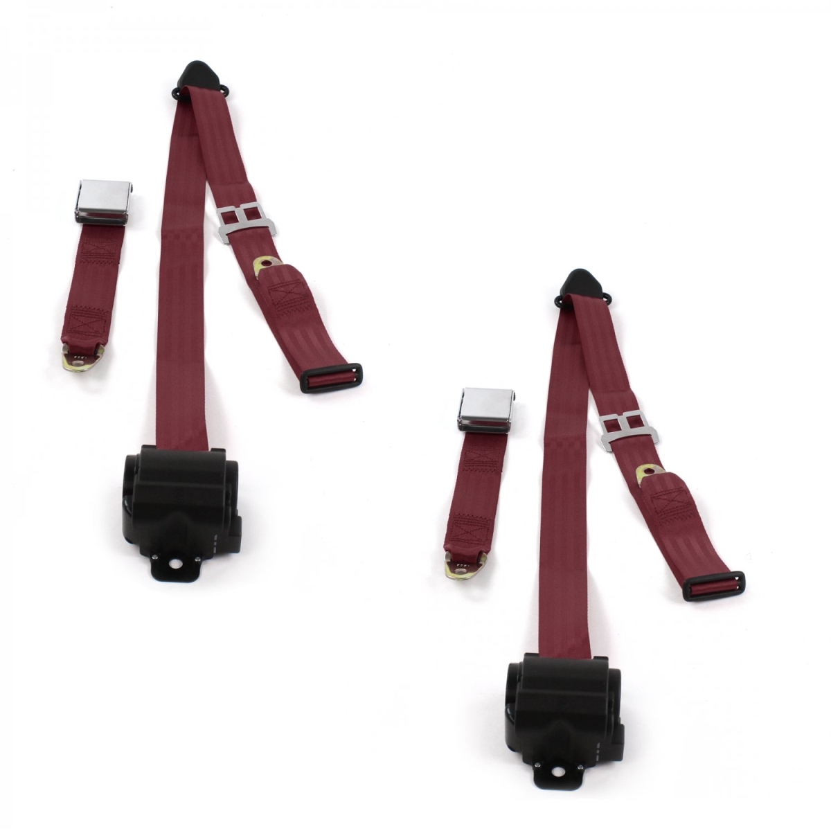 VW Type 1 1968-1983 Airplane 3 Point Burgandy Retractable Bucket Seat Belt Kit - 2 Belts