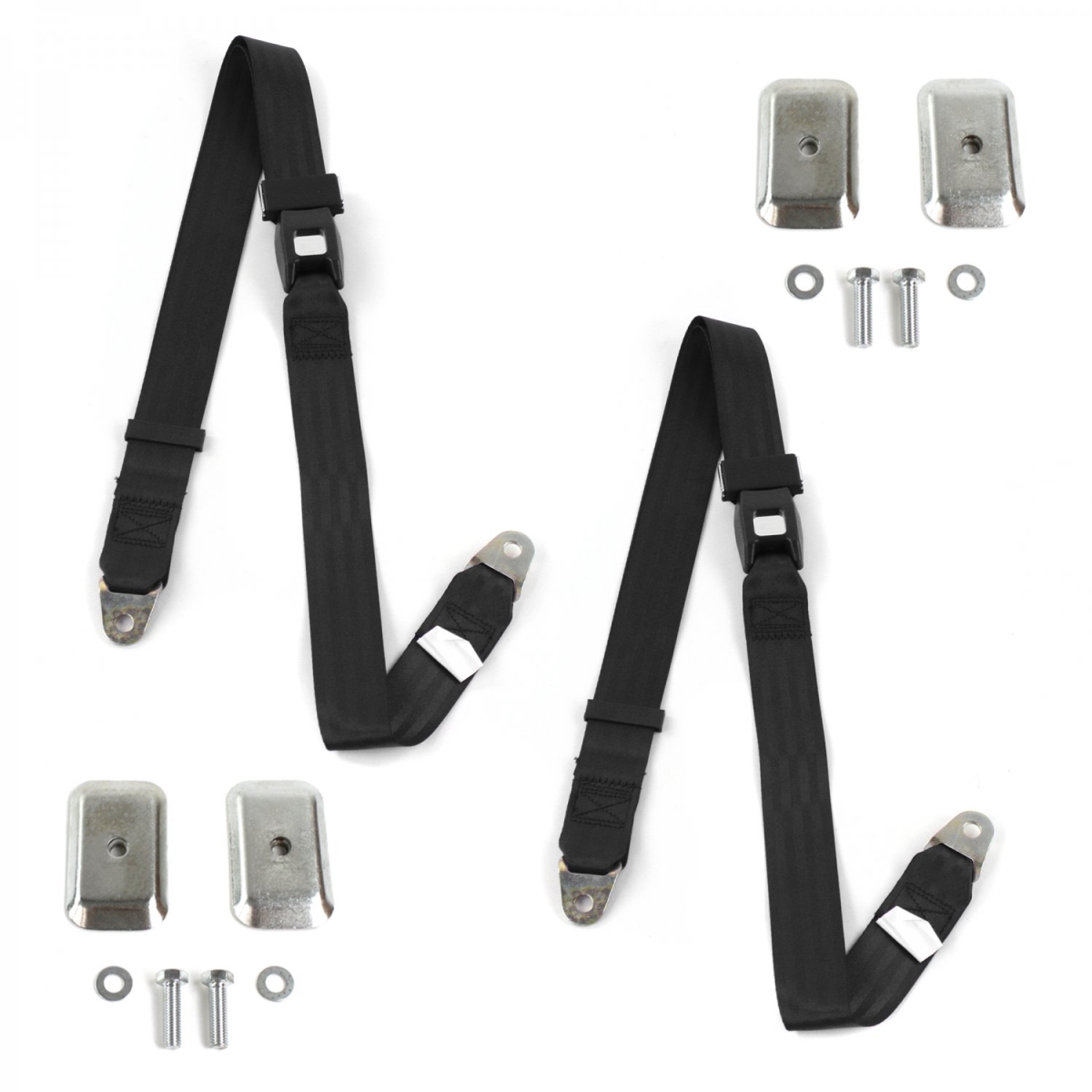Ford 1932 Model B Standard 2 Point Black Lap Bucket Seat Belt Kit with Bracketry - 2 Belts