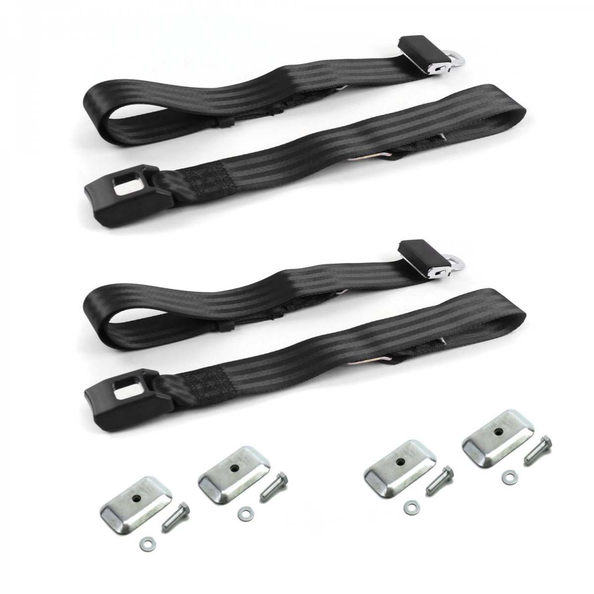 Ford 1933-1934 Model C Standard 2 Point Black Lap Bucket Seat Belt Kit with Bracketry - 2 Belts