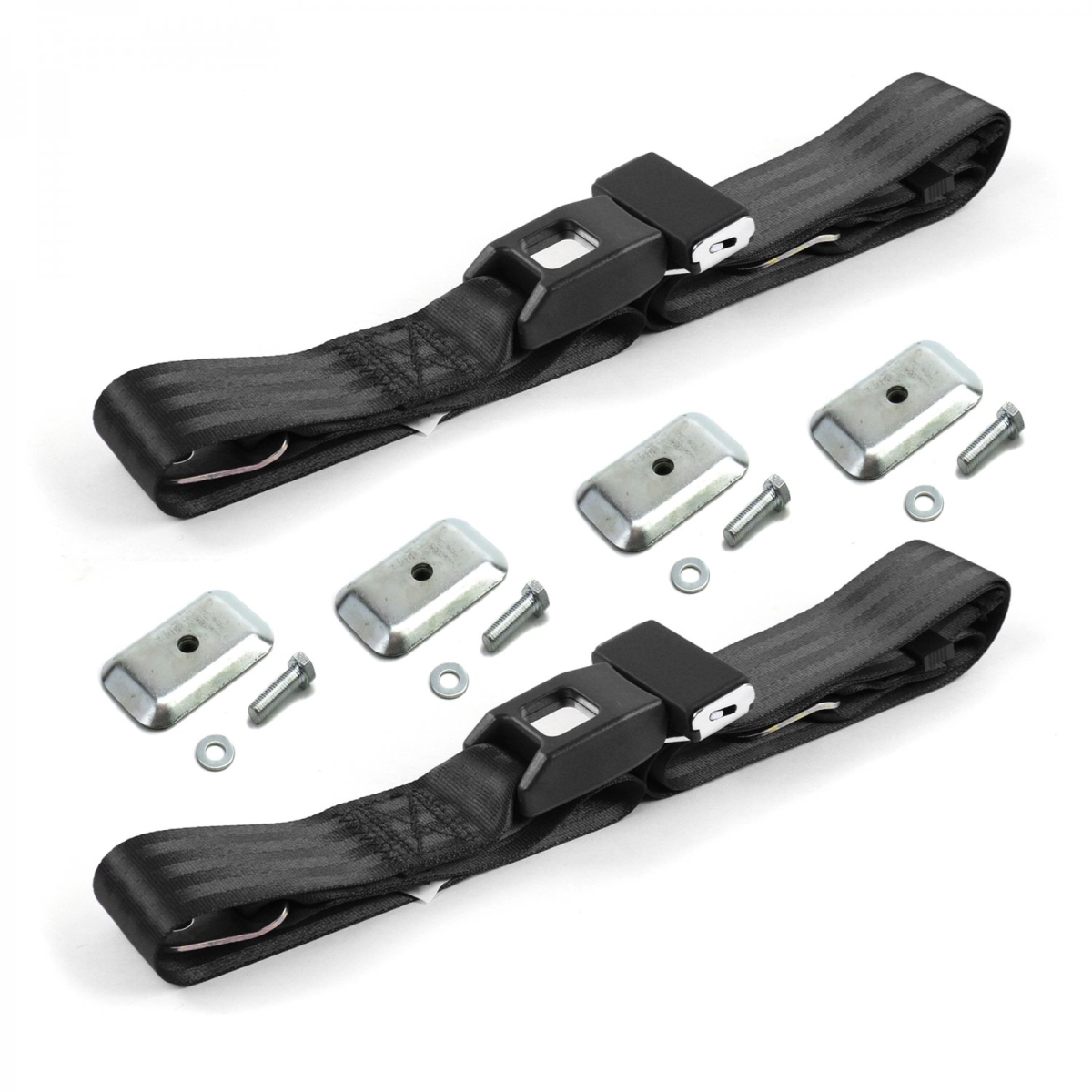 Ford 1952-1954 Standard 2 Point Black Lap Bucket Seat Belt Kit with Bracketry - 2 Belts