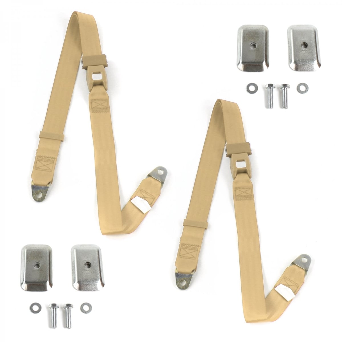 Chevy Nova 1968-1974 Standard 2 Point Tan Lap Bucket Seat Belt Kit with Bracketry - 2 Belts