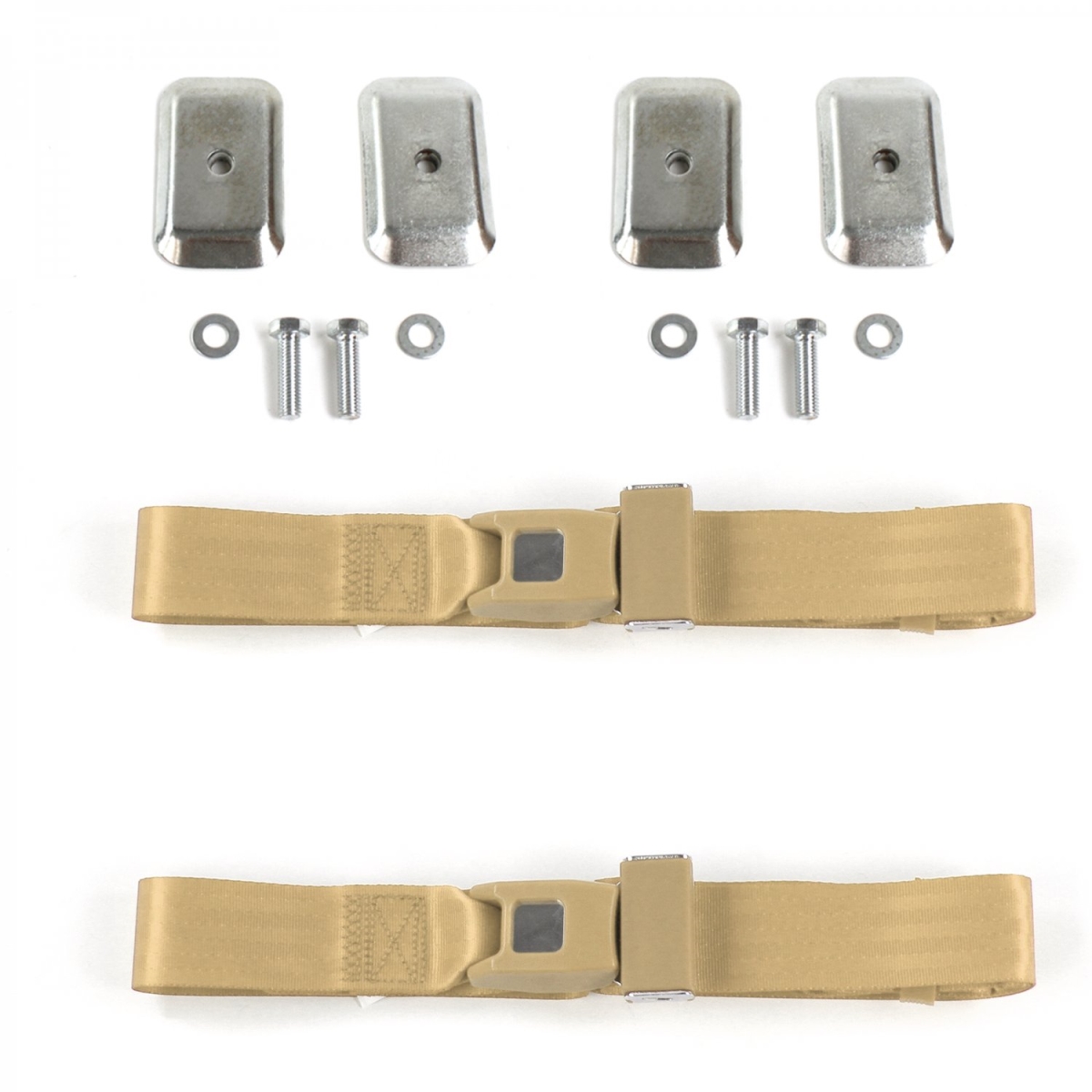 Ford Van 1961-1967 Standard 2 Point Tan Lap Bucket Seat Belt Kit with Bracketry - 2 Belts