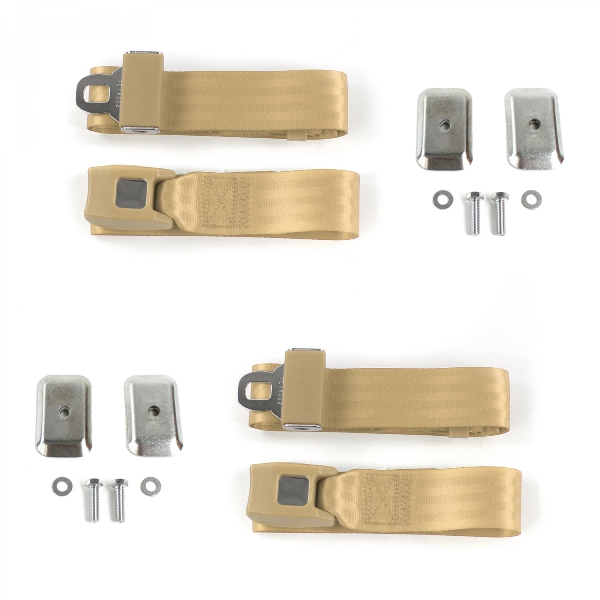 Ford 1957-1959 Standard 2 Point Tan Lap Bucket Seat Belt Kit with Bracketry - 2 Belts