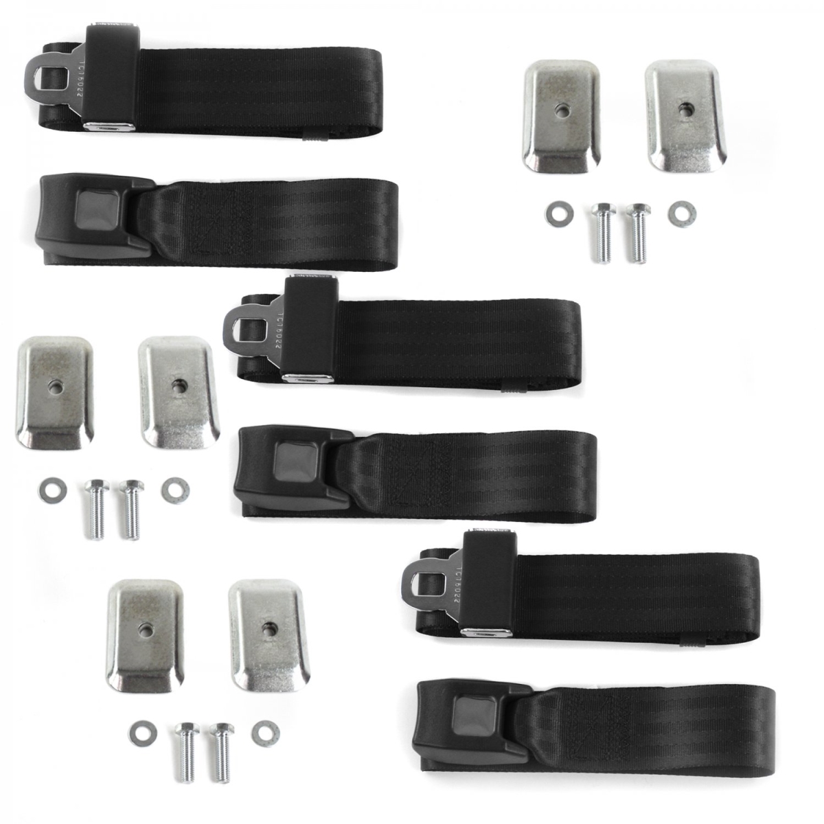 Camaro 1993-2002 Standard 2 Point Black Lap Bench Seat Belt Kit with Bracketry - 3 Belts