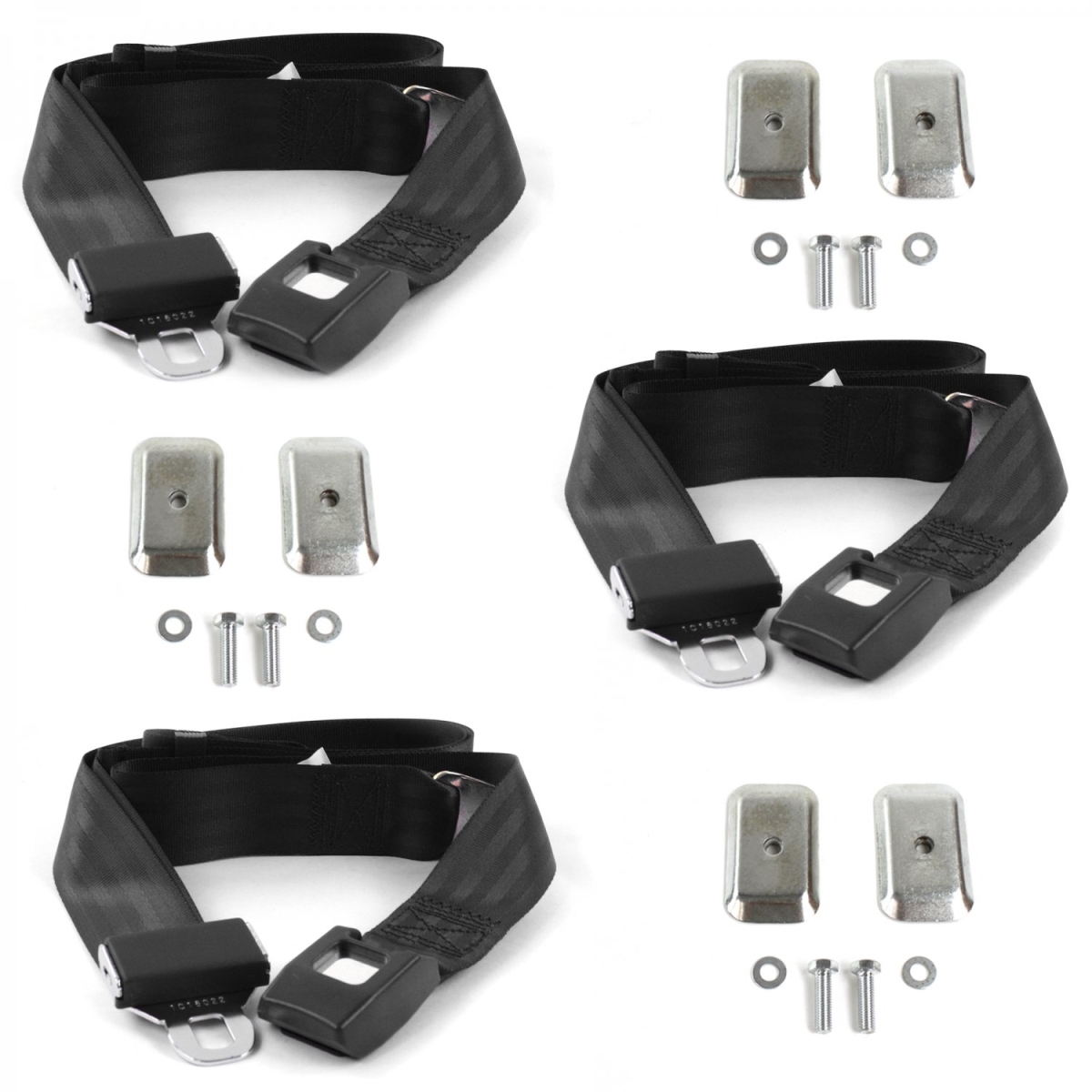 Chevy Bel Air 1955-1957 Standard 2 Point Black Lap Bench Seat Belt Kit with Bracketry - 3 Belts -  Geared2Golf, GE2414302