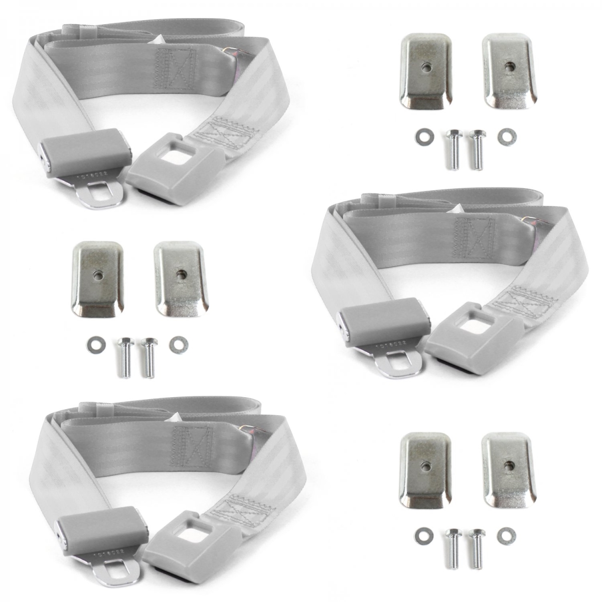Chevy II 1966-1967 Standard 2 Point Gray & Grey Lap Bench Seat Belt Kit with Bracketry - 3 Belts