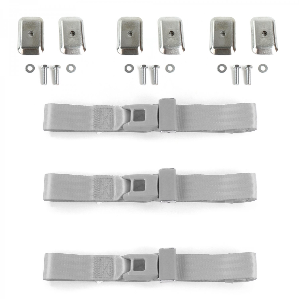 Ford 1949-1951 Standard 2 Point Gray & Grey Lap Bench Seat Belt Kit with Bracketry - 3 Belts