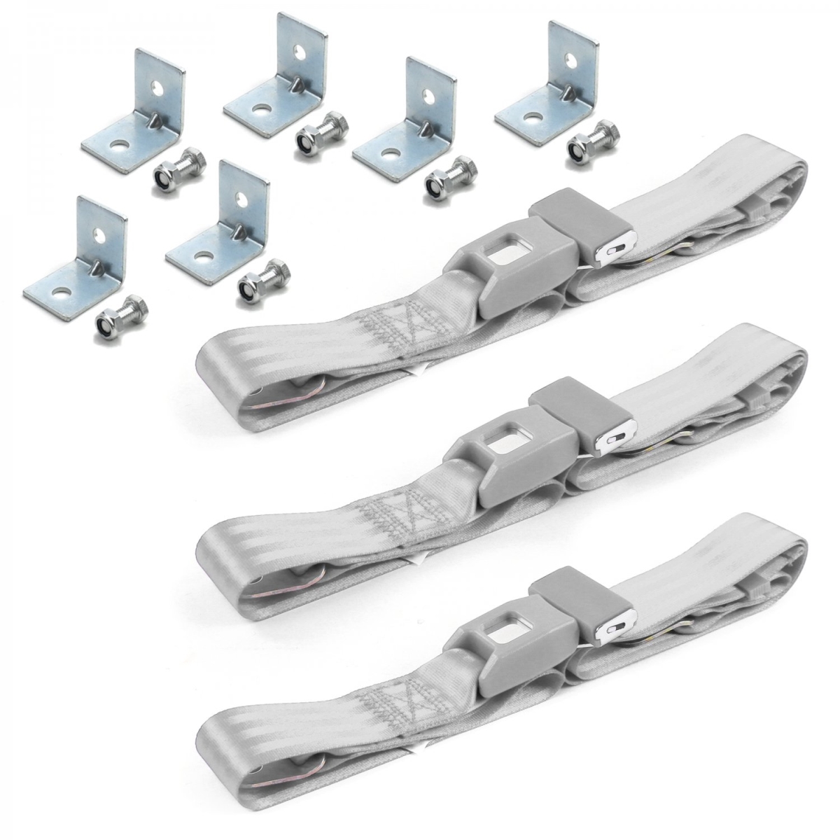 Ford GT40 1964-1969 Standard 2 Point Gray & Grey Lap Bench Seat Belt Kit with Bracketry - 3 Belts
