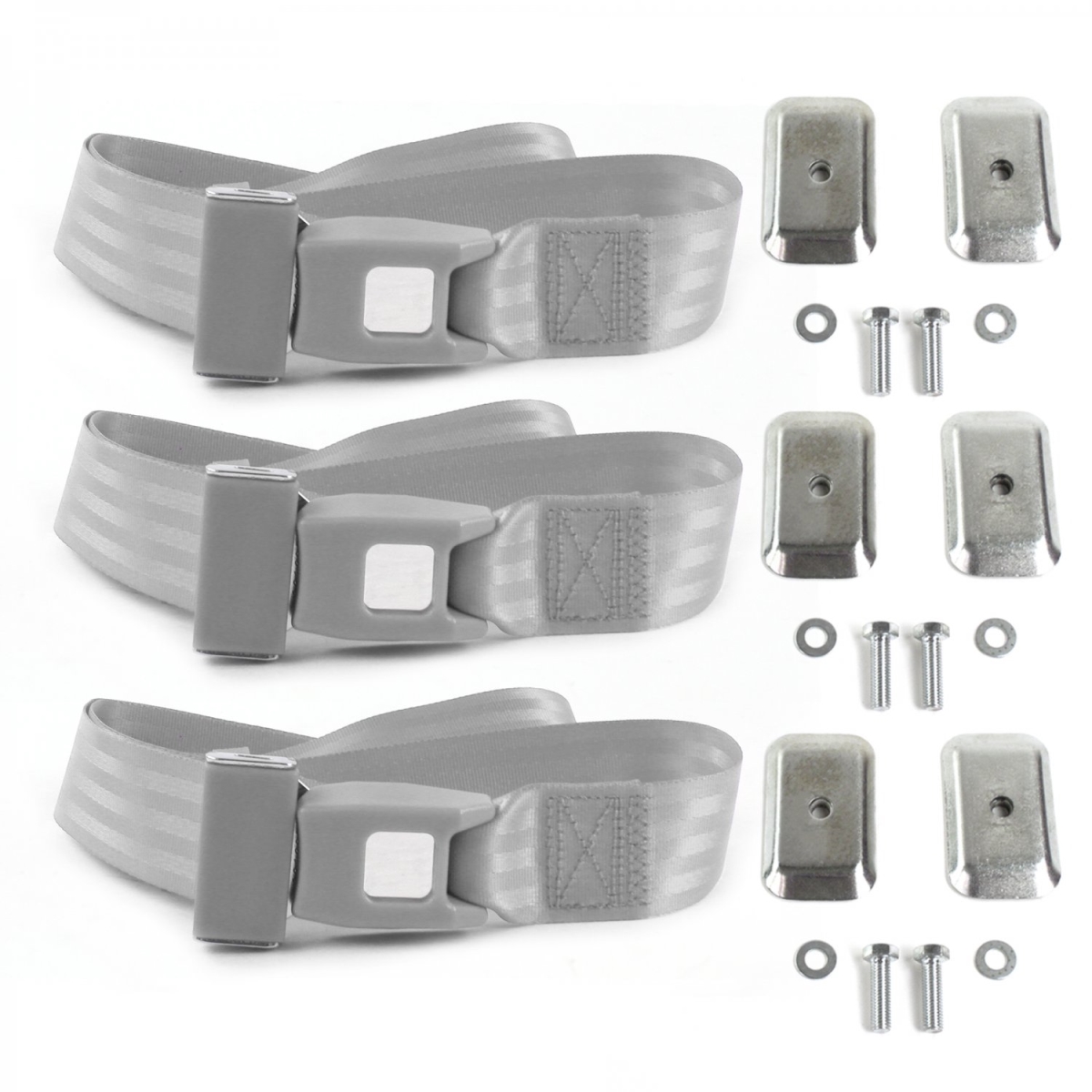 Chevy S10 Blazer 1982-1994 Standard 2 Point Gray & Grey Lap Bench Seat Belt Kit with Bracketry - 3 Belts