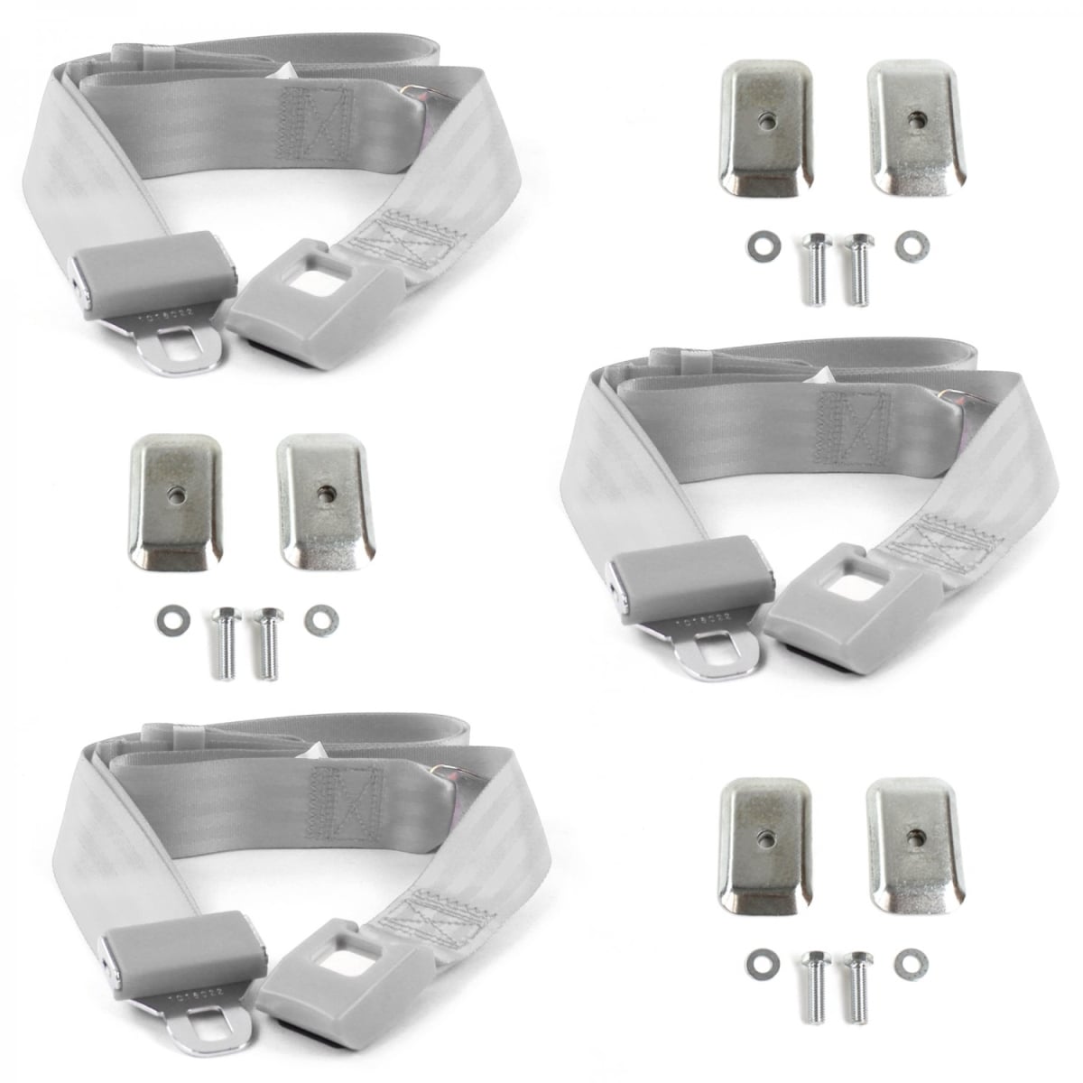 Buick Roadmaster 1949-1953 Standard 2 Point Gray & Grey Lap Bench Seat Belt Kit with Bracketry - 3 Belts