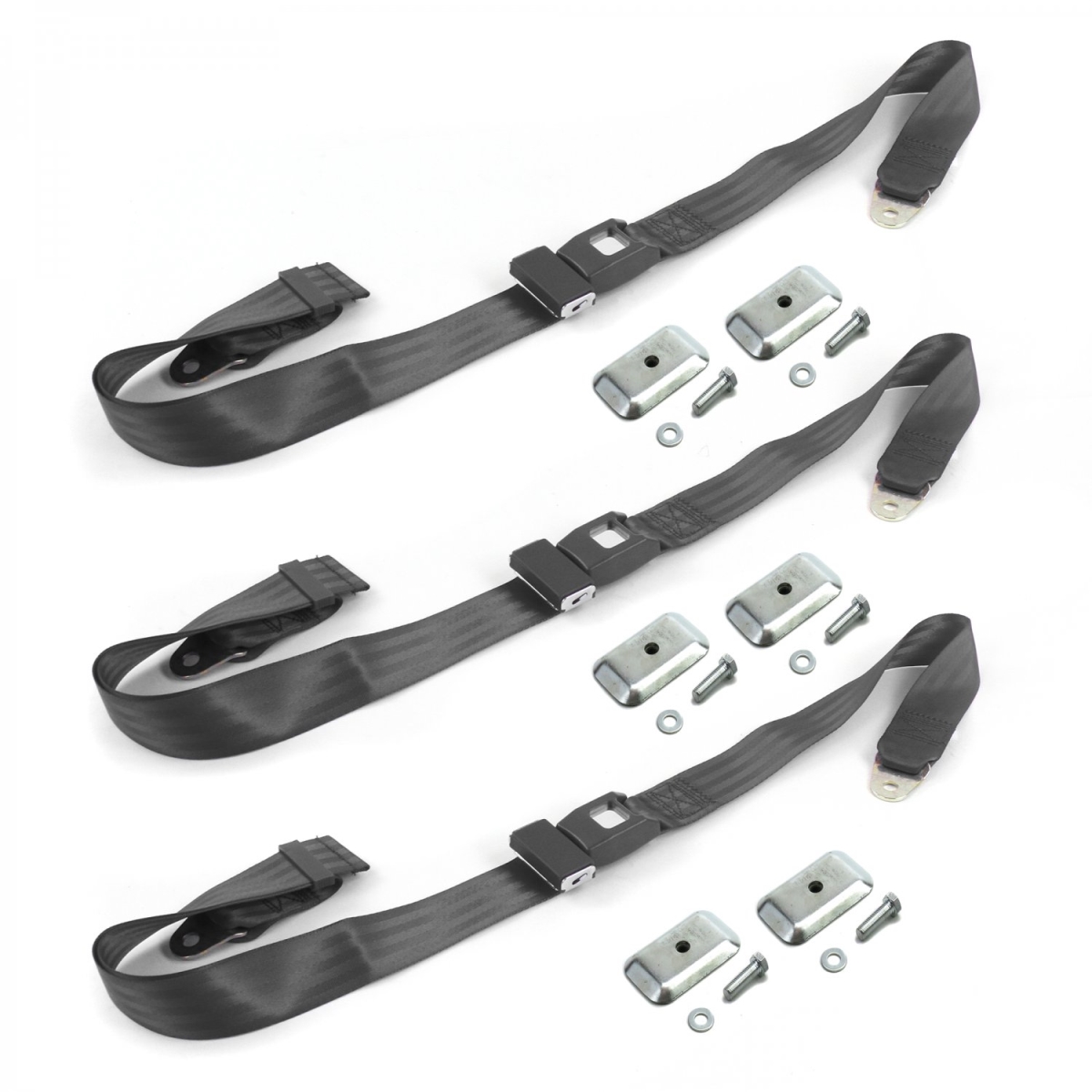 Jeep Wrangler-TJ 1997-2006 Standard 2 Point Charcoal Lap Bench Seat Belt Kit with Bracketry - 3 Belts