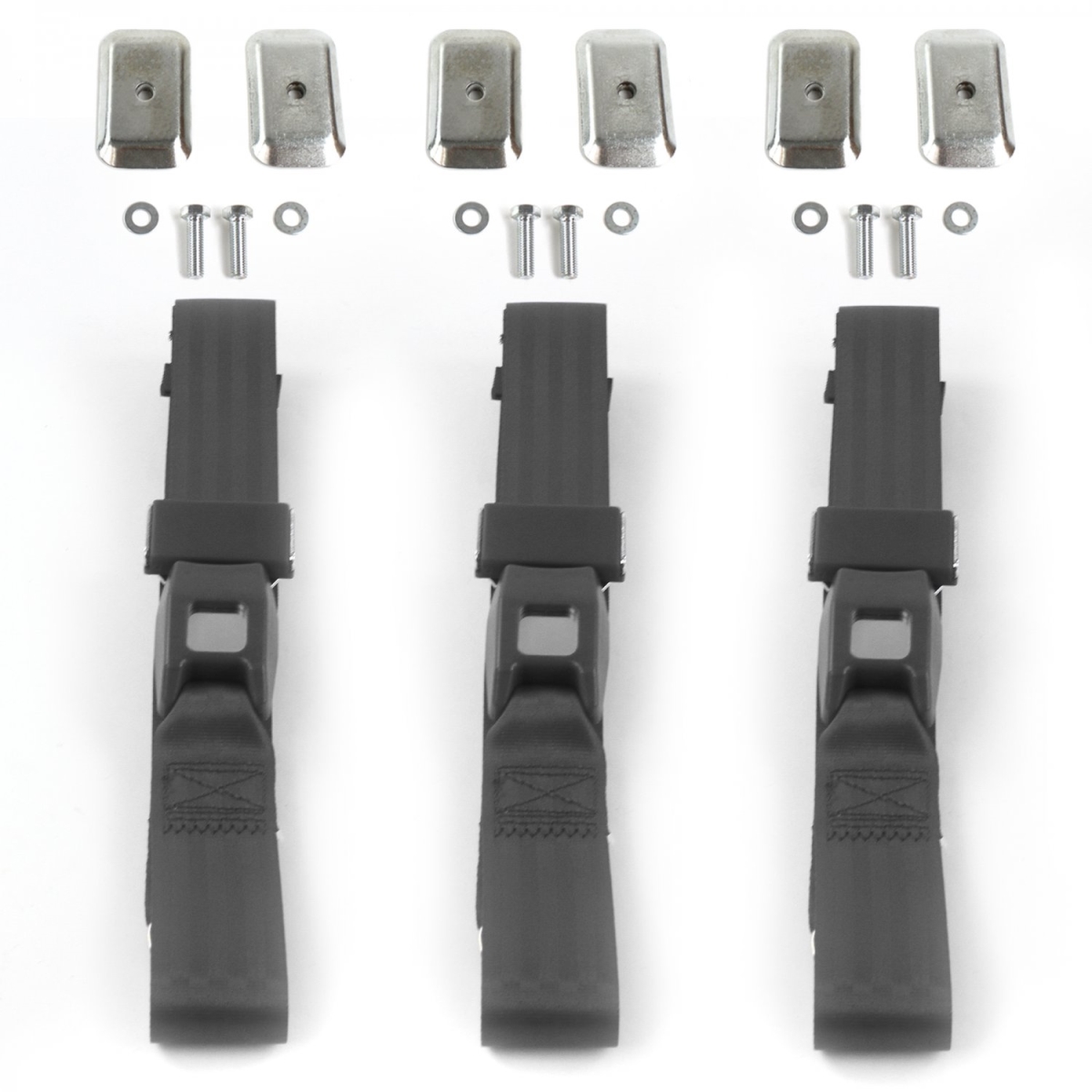 Chevy Impala 1965-1970 Standard 2 Point Charcoal Lap Bench Seat Belt Kit with Bracketry - 3 Belts