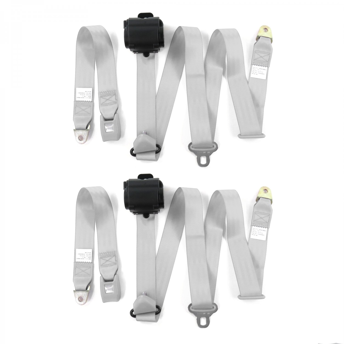 Chevy Chevelle 1968-1972 Standard 3 Point Gray & Grey Retractable Bucket Seat Belt Kit - 2 Belts