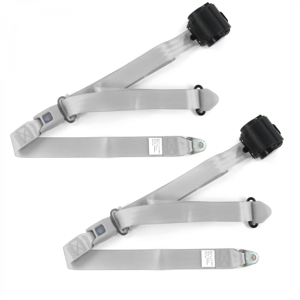 AMC Gremlin 1970-1979 Standard 3 Point Gray & Grey Retractable Bucket Seat Belt Kit - 2 Belts