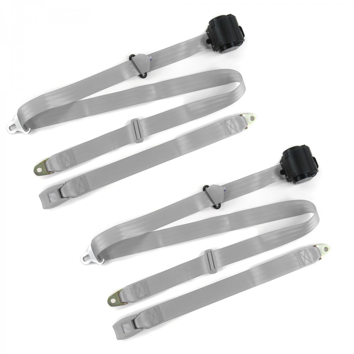 Buick Roadmaster 1949-1953 Standard 3 Point Gray & Grey Retractable Bucket Seat Belt Kit - 2 Belts