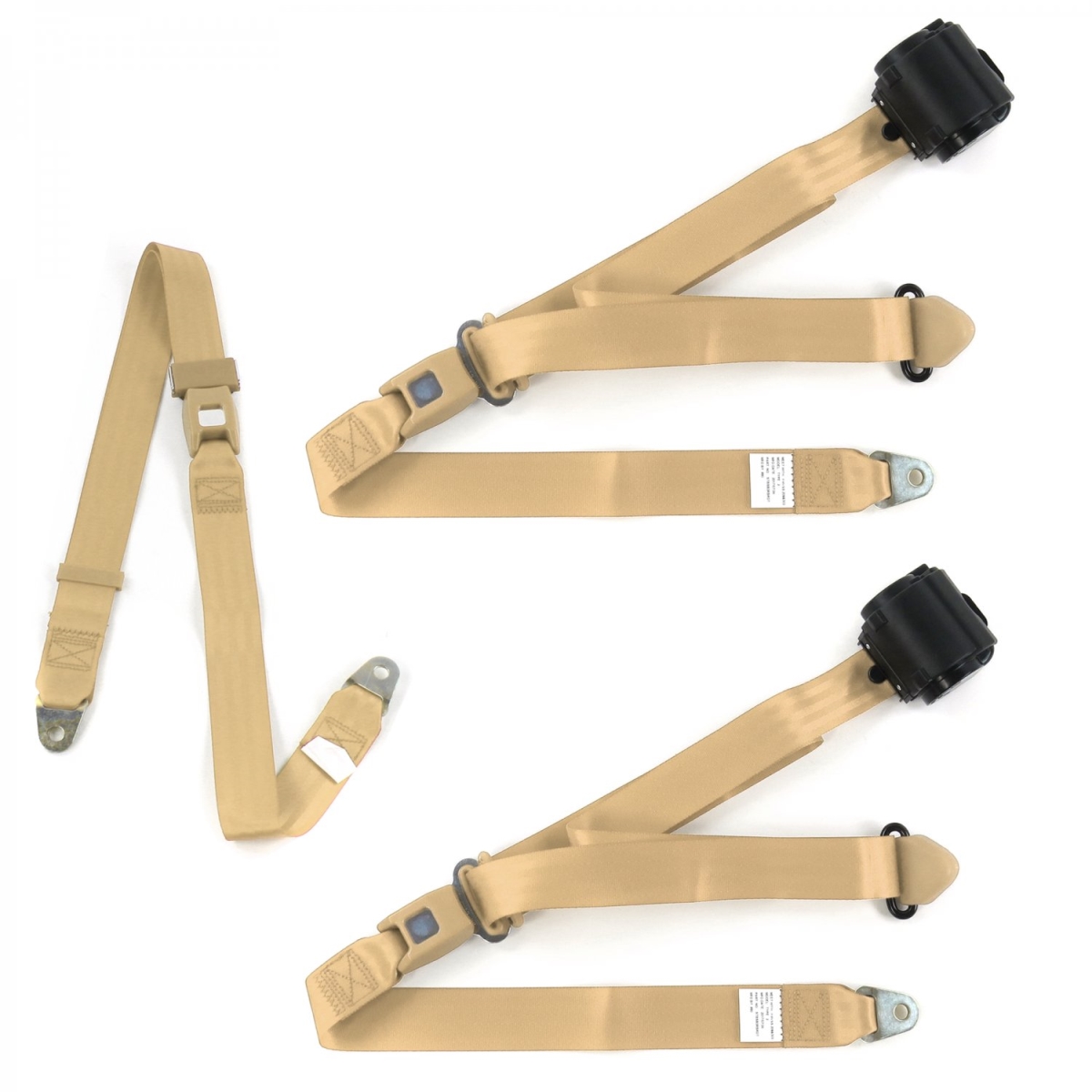 Chevy II 1962-1965 Standard 3 Point Tan Retractable Bench Seat Belt Kit - 3 Belts