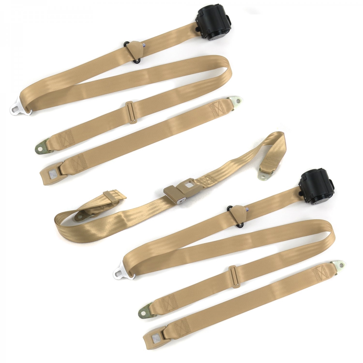 Ford 1955-1956 Standard 3 Point Tan Retractable Bench Seat Belt Kit - 3 Belts