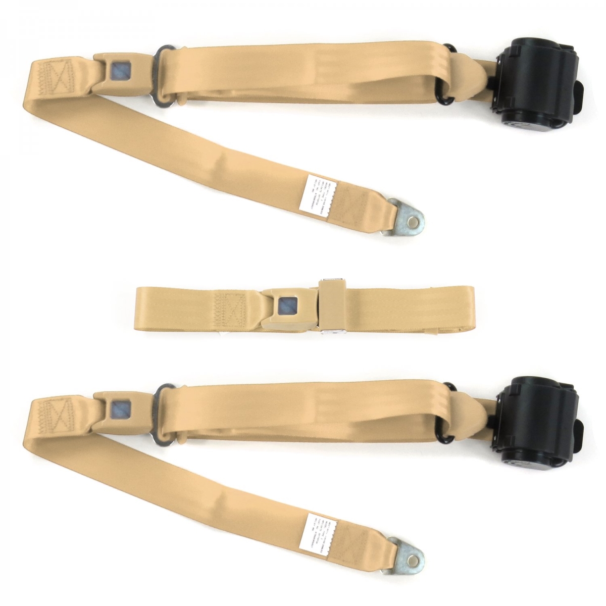 Ford Fairlane 1970 Standard 3 Point Tan Retractable Bench Seat Belt Kit - 3 Belts