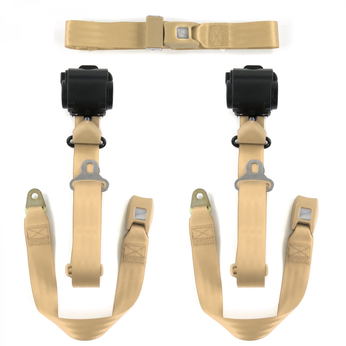 Ford Thunderbird 1980-1982 Standard 3 Point Tan Retractable Bench Seat Belt Kit - 3 Belts