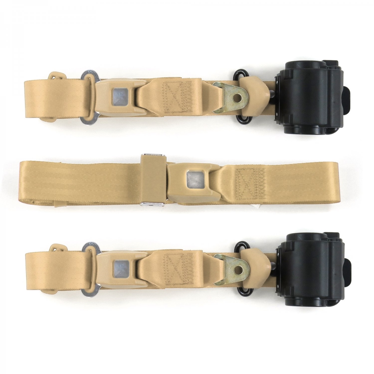 Volkswagen Type 4 1968-1974 Standard 3 Point Tan Retractable Bench Seat Belt Kit - 3 Belts