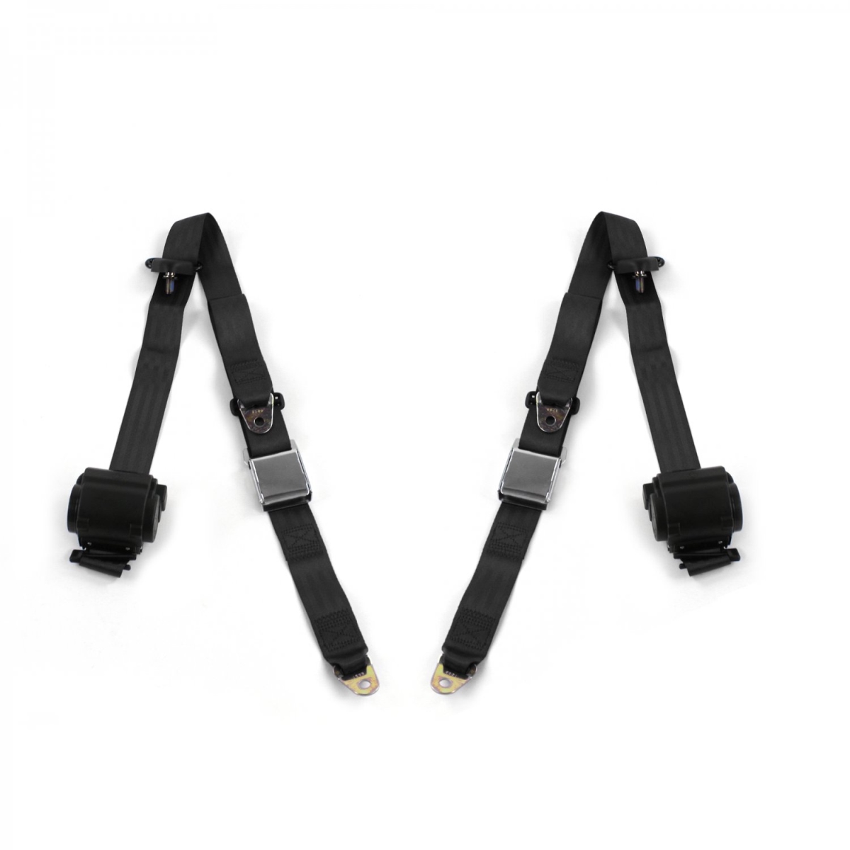 672471 Chevy FS Blazer 1973-1991 Airplane 3 Point Black Retractable Bucket Seat Belt Kit - 2 Belts