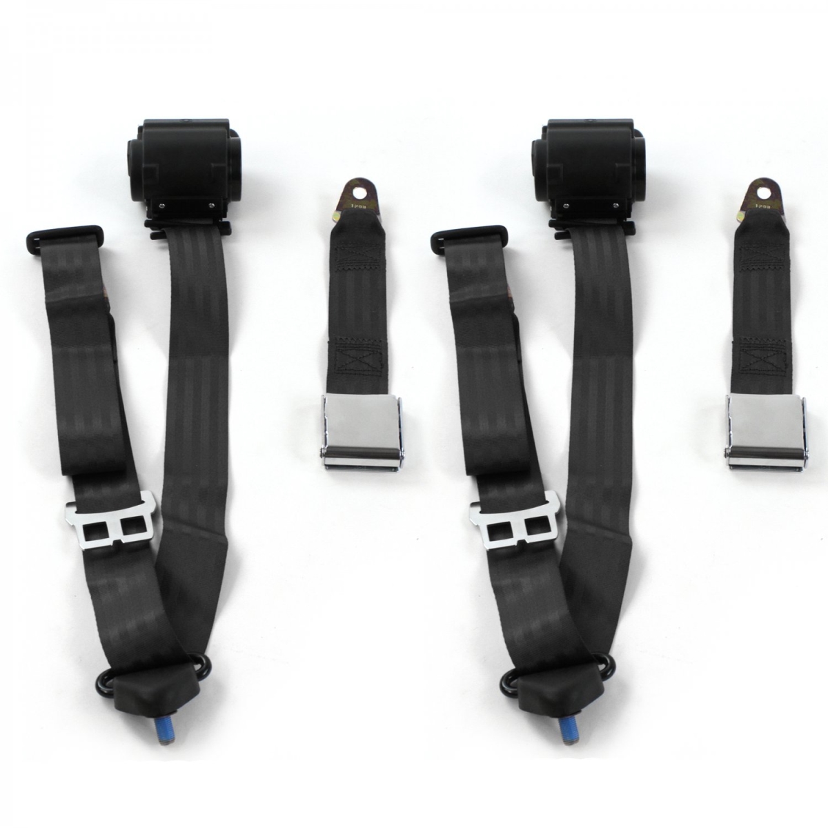 AMC Eagle 1979-1987 Airplane 3 Point Black Retractable Bucket Seat Belt Kit - 2 Belts
