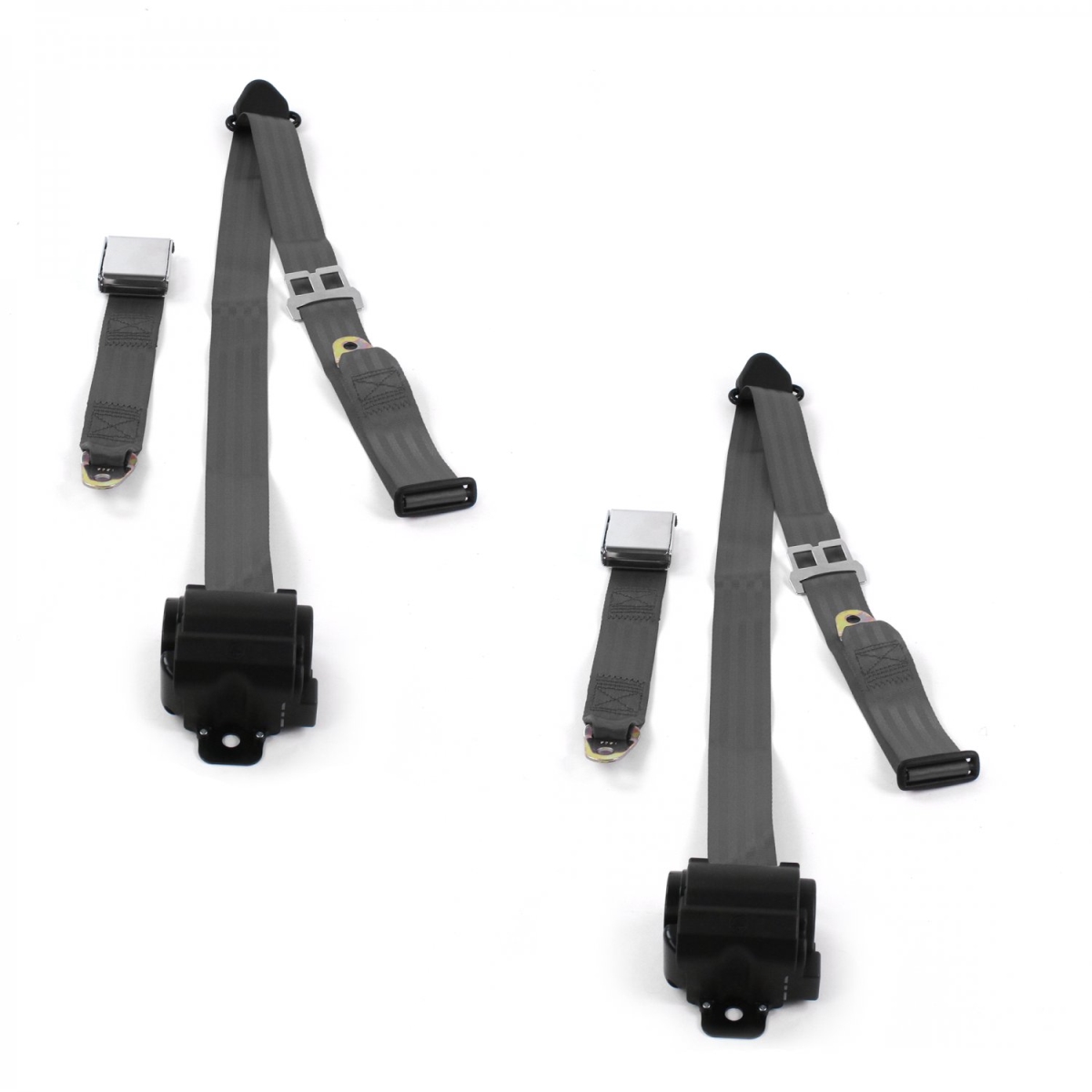 Ford Bronco 1966-1977 Airplane 3 Point Charcoal Retractable Bucket Seat Belt Kit - 2 Belts
