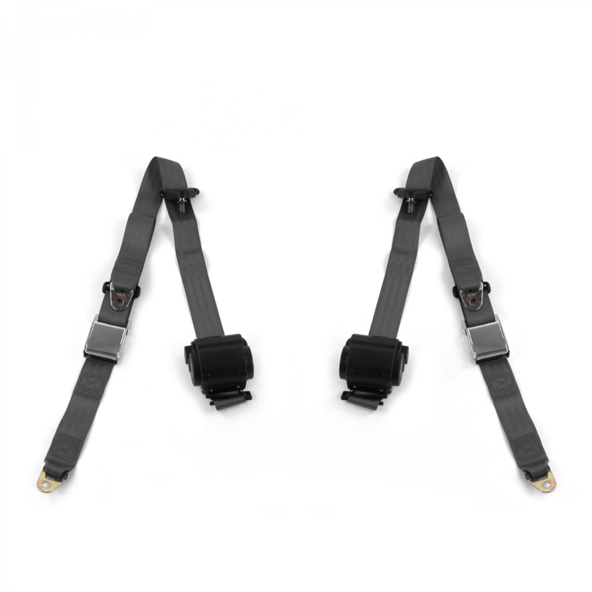 Chevy Impala 1971-1976 Airplane 3 Point Charcoal Retractable Bucket Seat Belt Kit - 2 Belts
