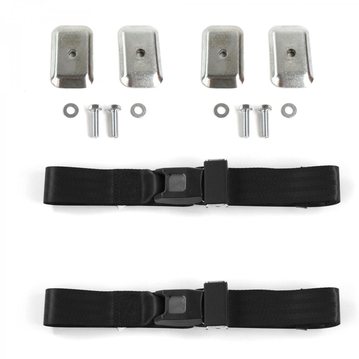 AMC Eagle 1979-1987 Standard 2 Point Black Lap Bucket Seat Belt Kit with Bracketry - 2 Belts