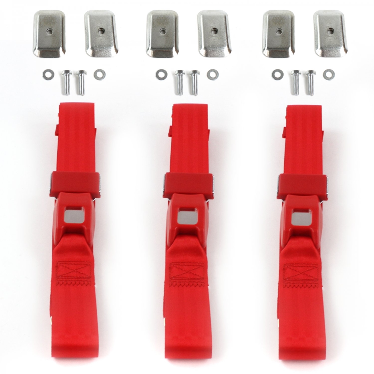 VW Type 2 Split 1949-1967 Standard 2 Point Red Lap Bench Seat Belt Kit with Bracketry - 3 Belts