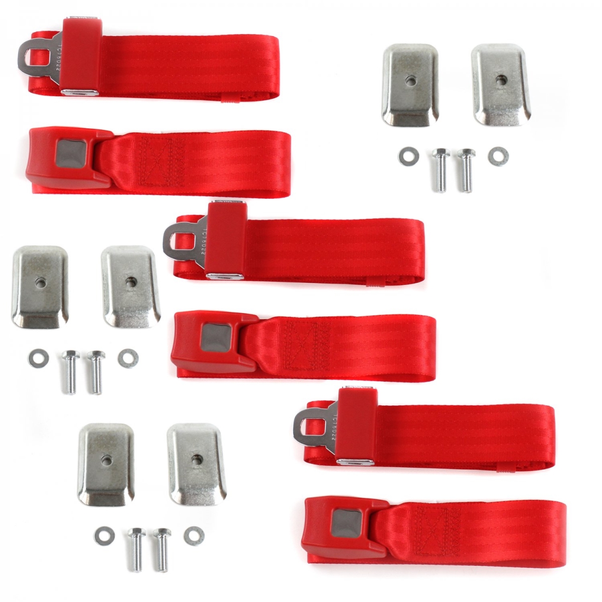 VW Type 3 Squareback Standard 2 Point Red Lap Bench Seat Belt Kit with Bracketry - 3 Belts