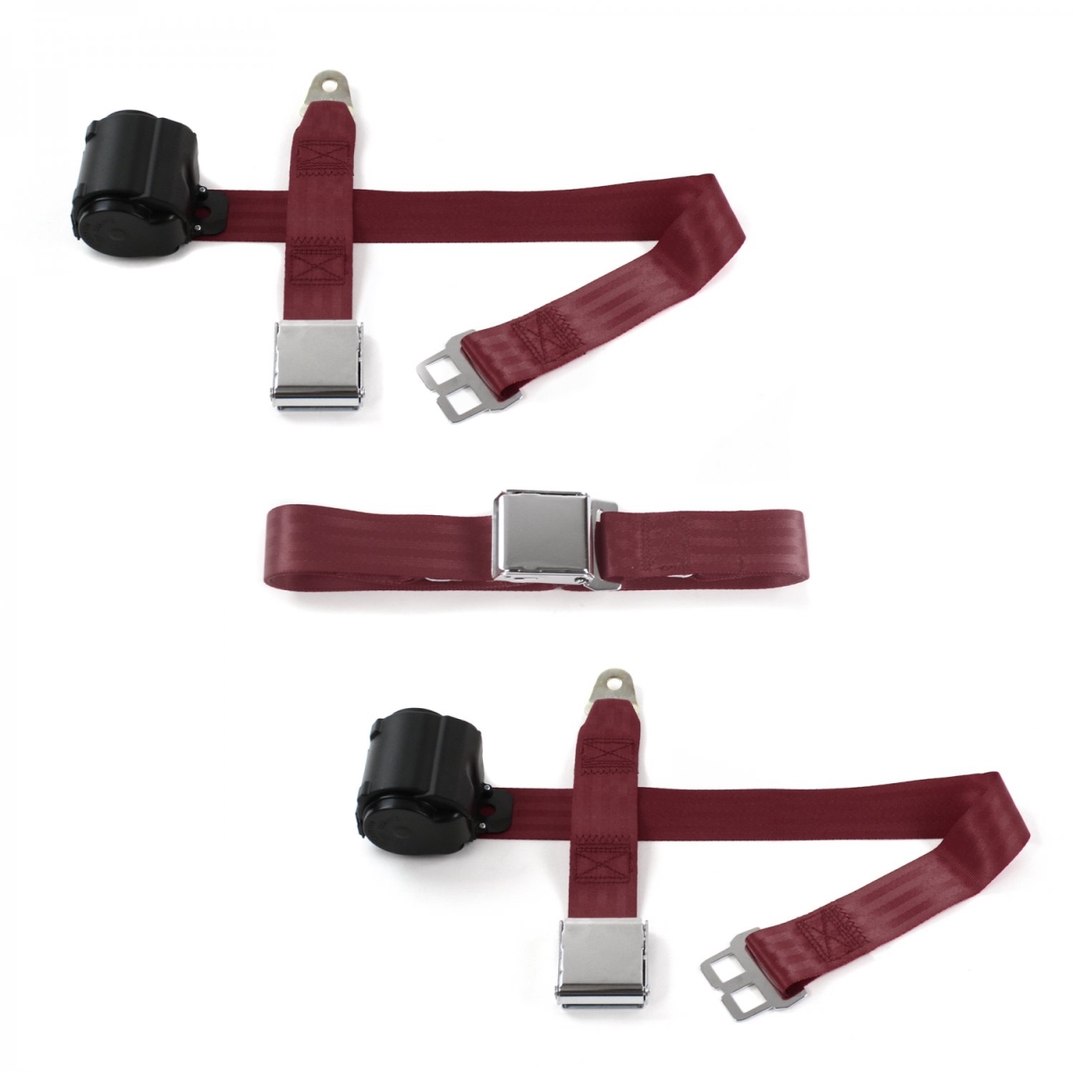 667191 Ford Thunderbird 1955-1957 Airplane 2 Point Burgandy Retractable Bench Seat Belt Kit - 3 Belts -  safeTboy