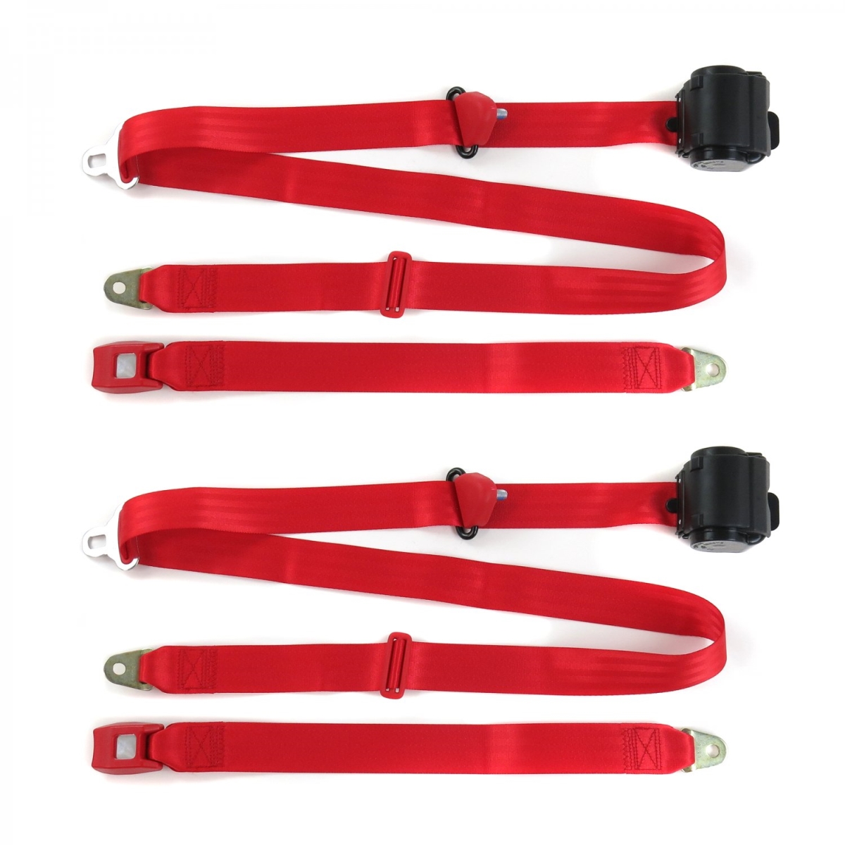 Ford Thunderbird 1967-1976 Standard 3 Point Red Retractable Bucket Seat Belt Kit - 2 Belts