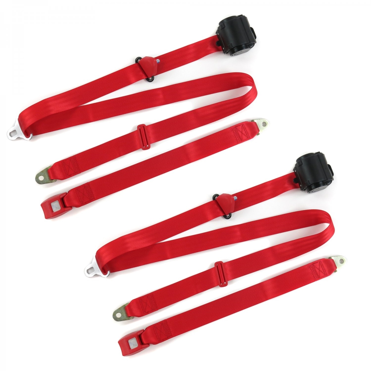 Ford Bronco 1978-1979 Standard 3 Point Red Retractable Bucket Seat Belt Kit - 2 Belts