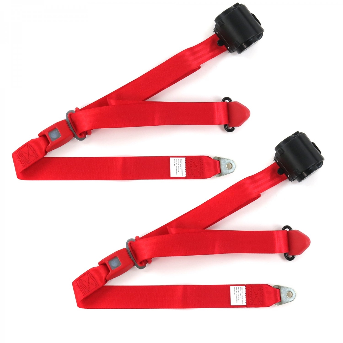 Jeep Commando 1966-1973 Standard 3 Point Red Retractable Bucket Seat Belt Kit - 2 Belts