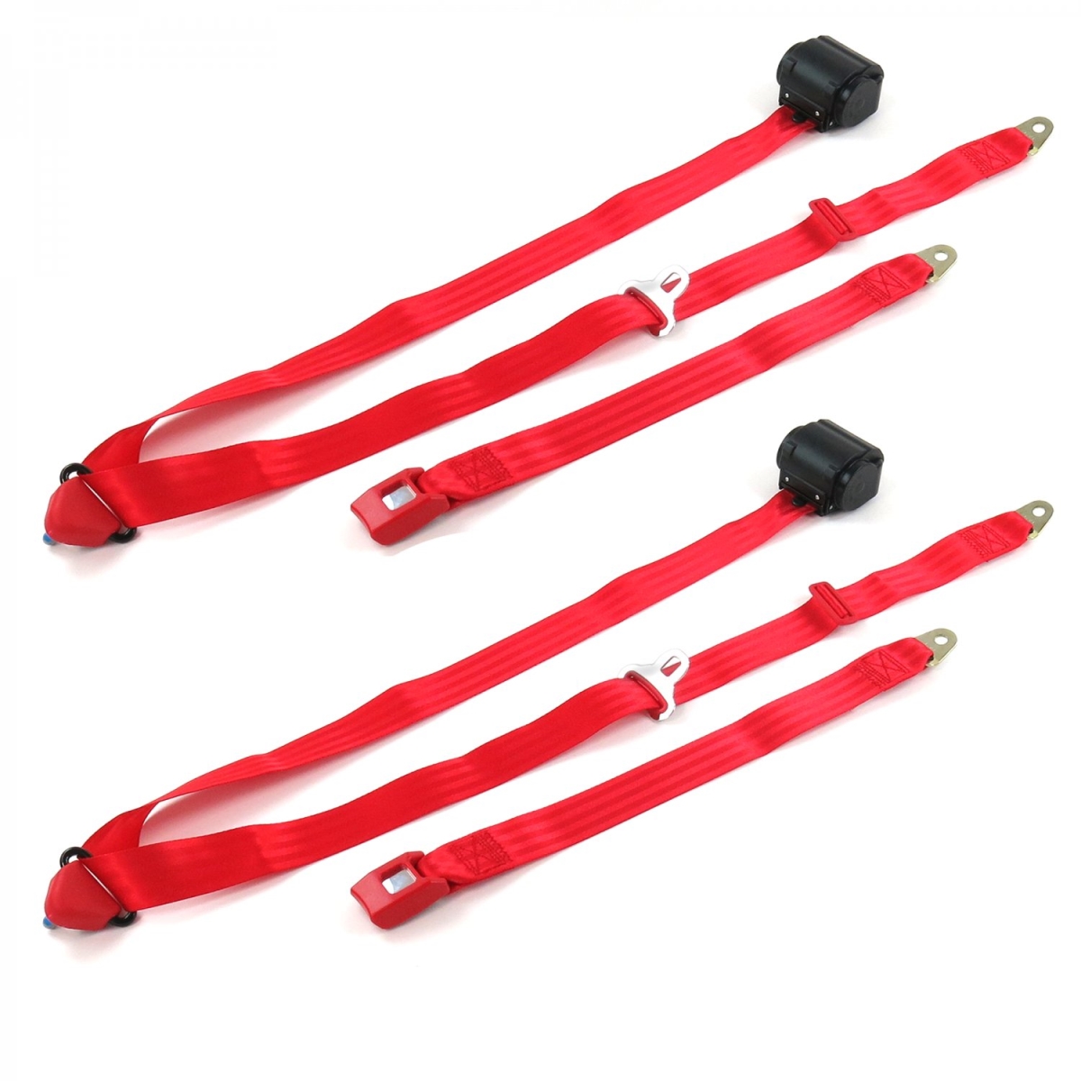 AMC Eagle 1979-1987 Standard 3 Point Red Retractable Bucket Seat Belt Kit - 2 Belts