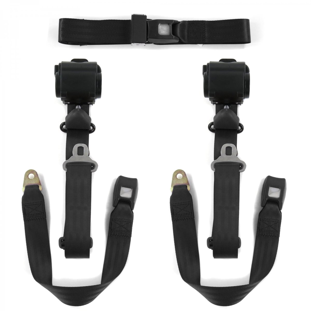 Ford Mustang 1967-1970 Standard 3 Point Black Retractable Bench Seat Belt Kit - 3 Belts