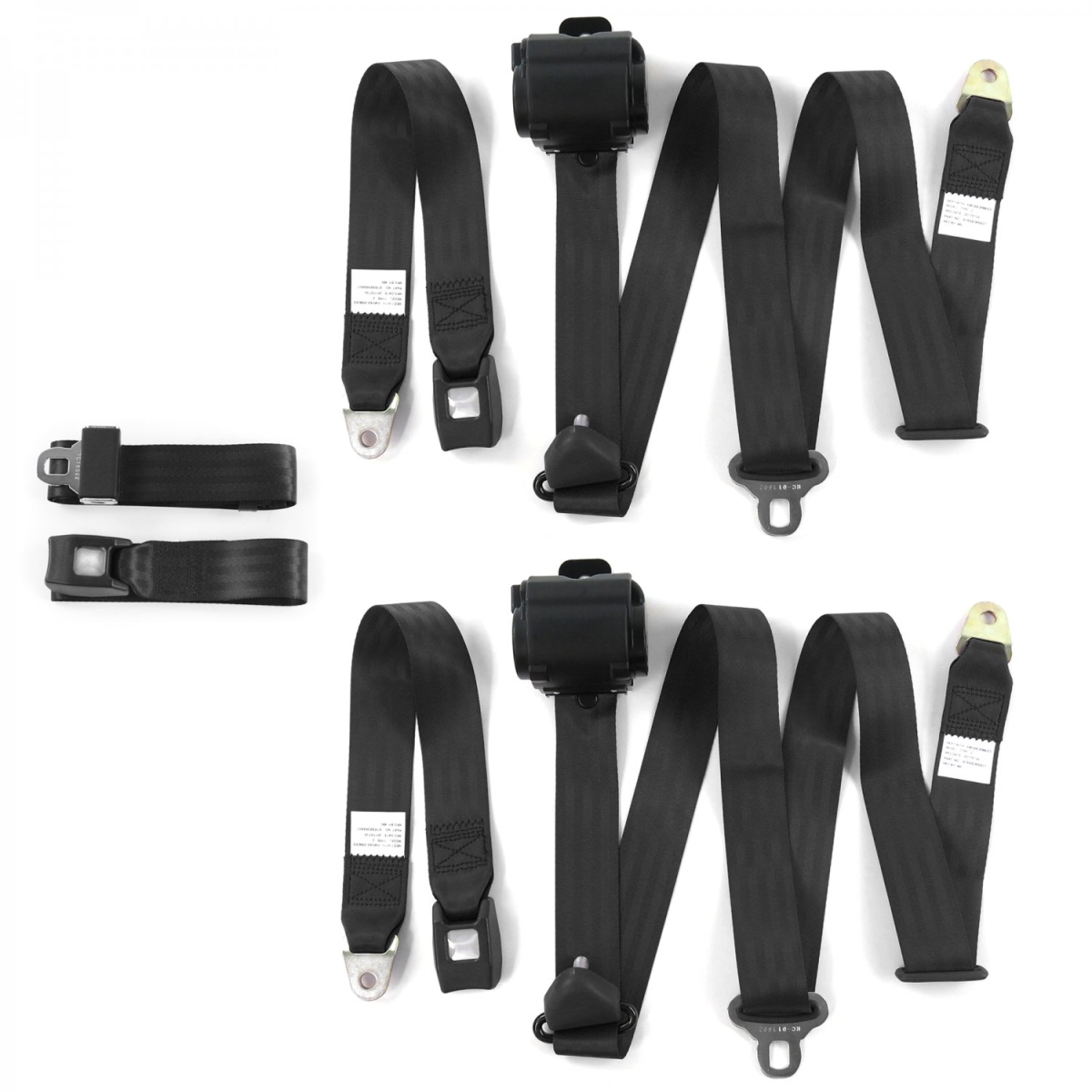 Volkswagen Type 4 1968-1974 Standard 3 Point Black Retractable Bench Seat Belt Kit - 3 Belts