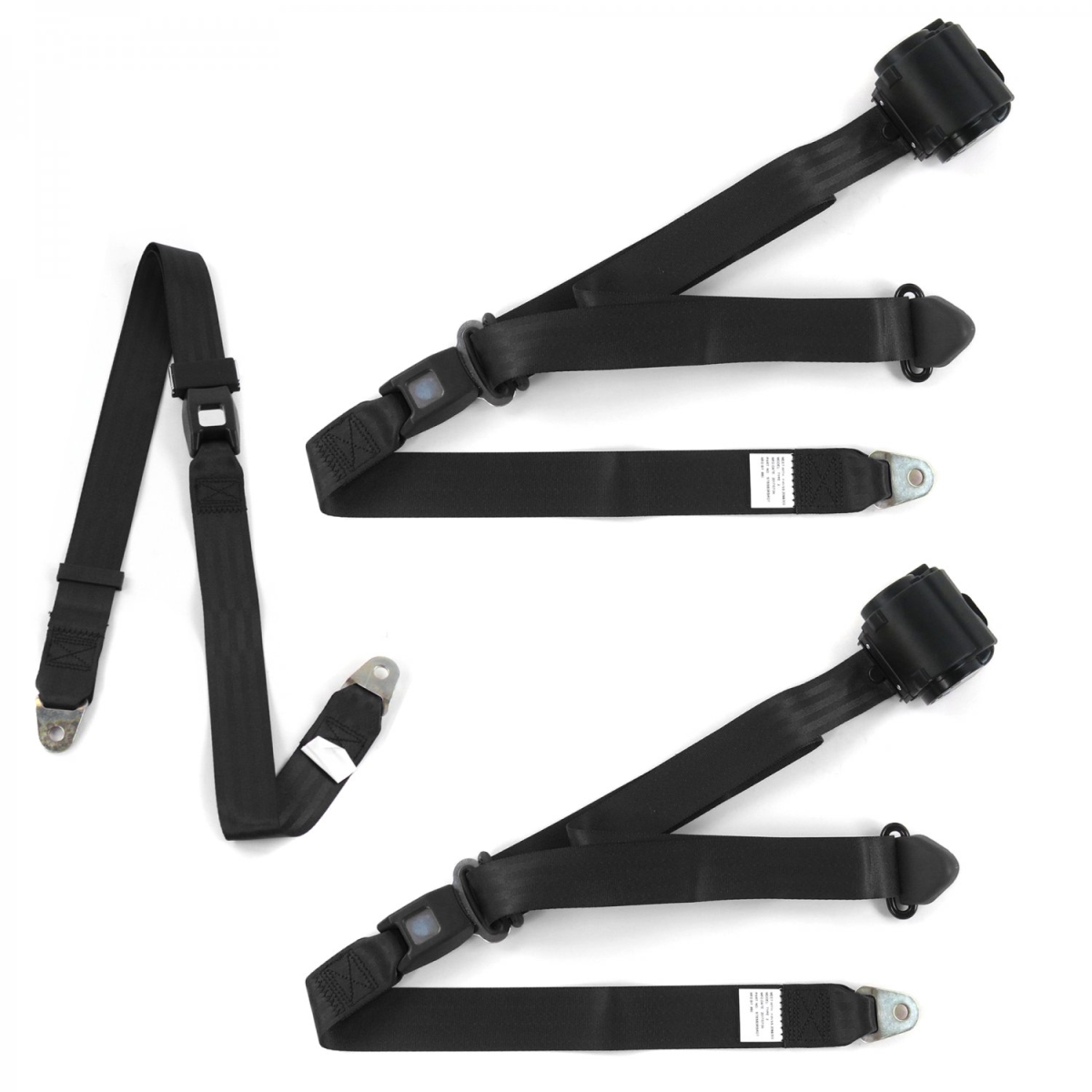 VW Type 1 1958-1967 Standard 3 Point Black Retractable Bench Seat Belt Kit - 3 Belts