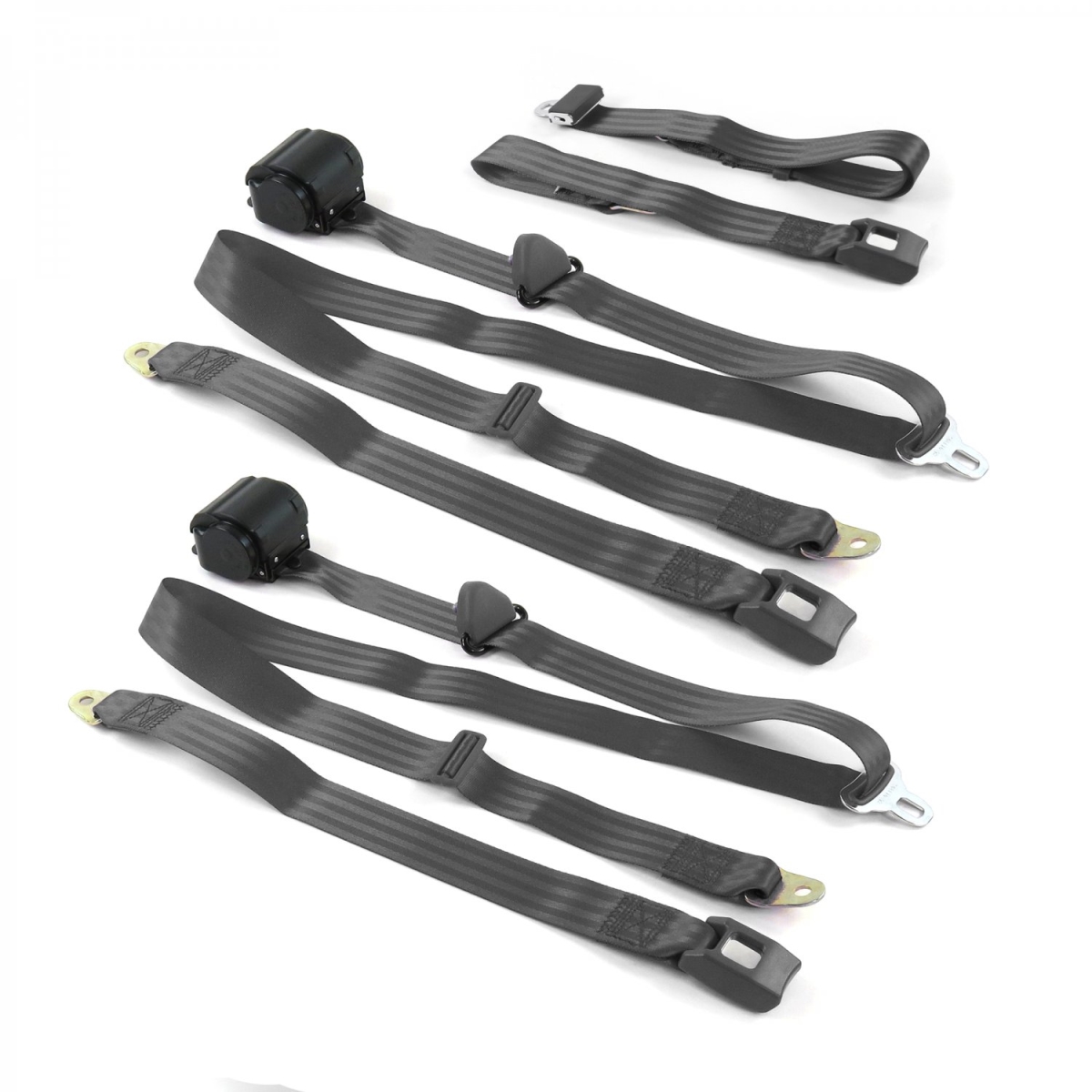 Ford 1928-1931 Model A Standard 3 Point Charcoal Retractable Bench Seat Belt Kit - 3 Belts