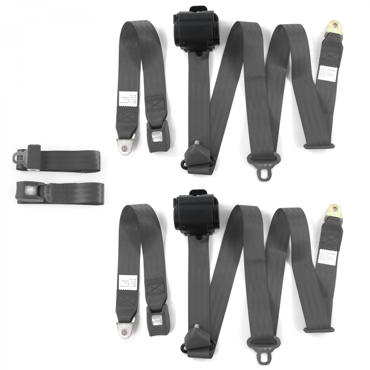 Ford Mustang 1971-1973 Standard 3 Point Charcoal Retractable Bench Seat Belt Kit - 3 Belts