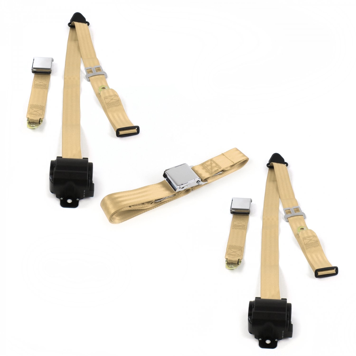 Ford Van 1975-1991 Airplane 3 Point Tan Retractable Bench Seat Belt Kit - 3 Belts
