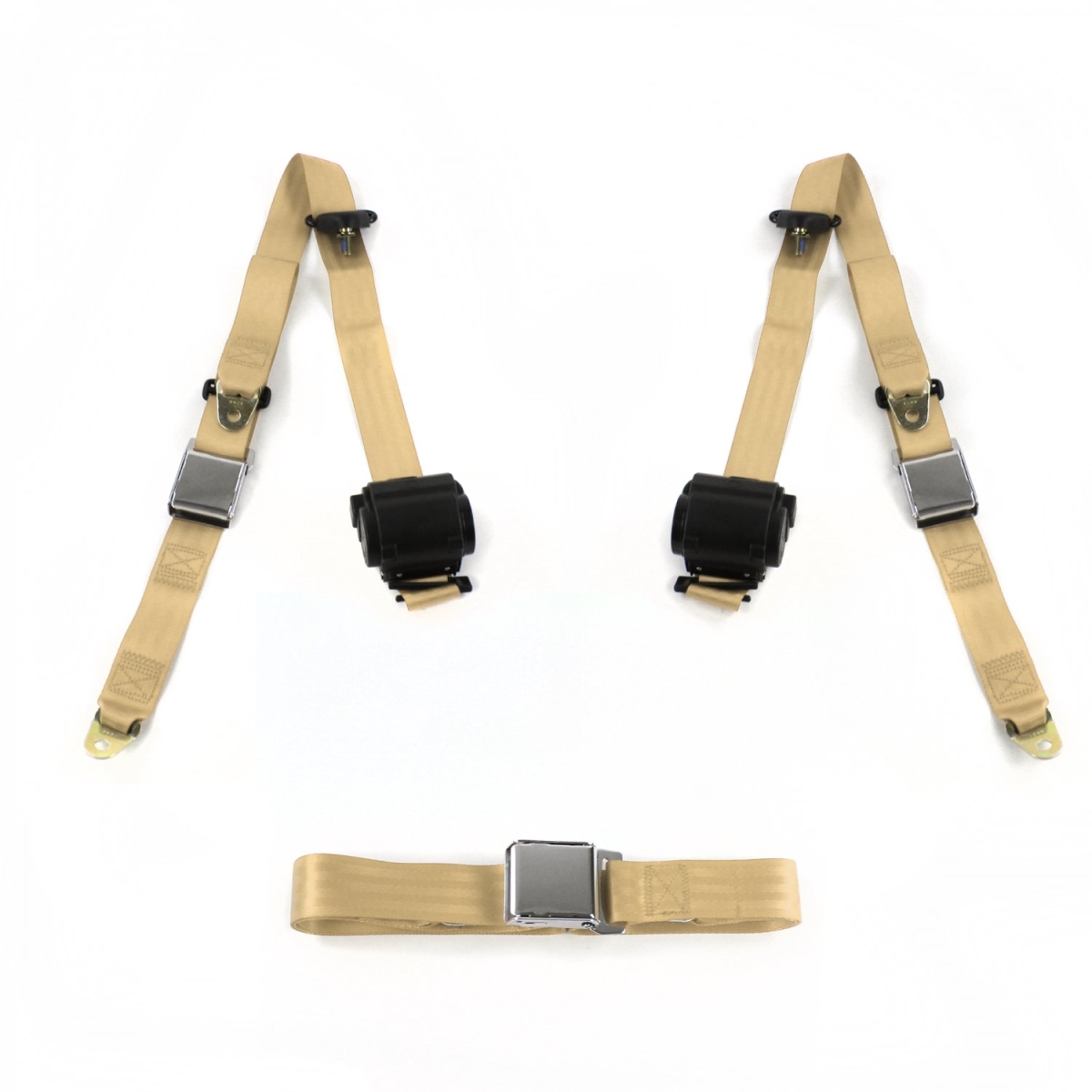 VW Type 2 Split 1949-1967 Airplane 3 Point Tan Retractable Bench Seat Belt Kit - 3 Belts