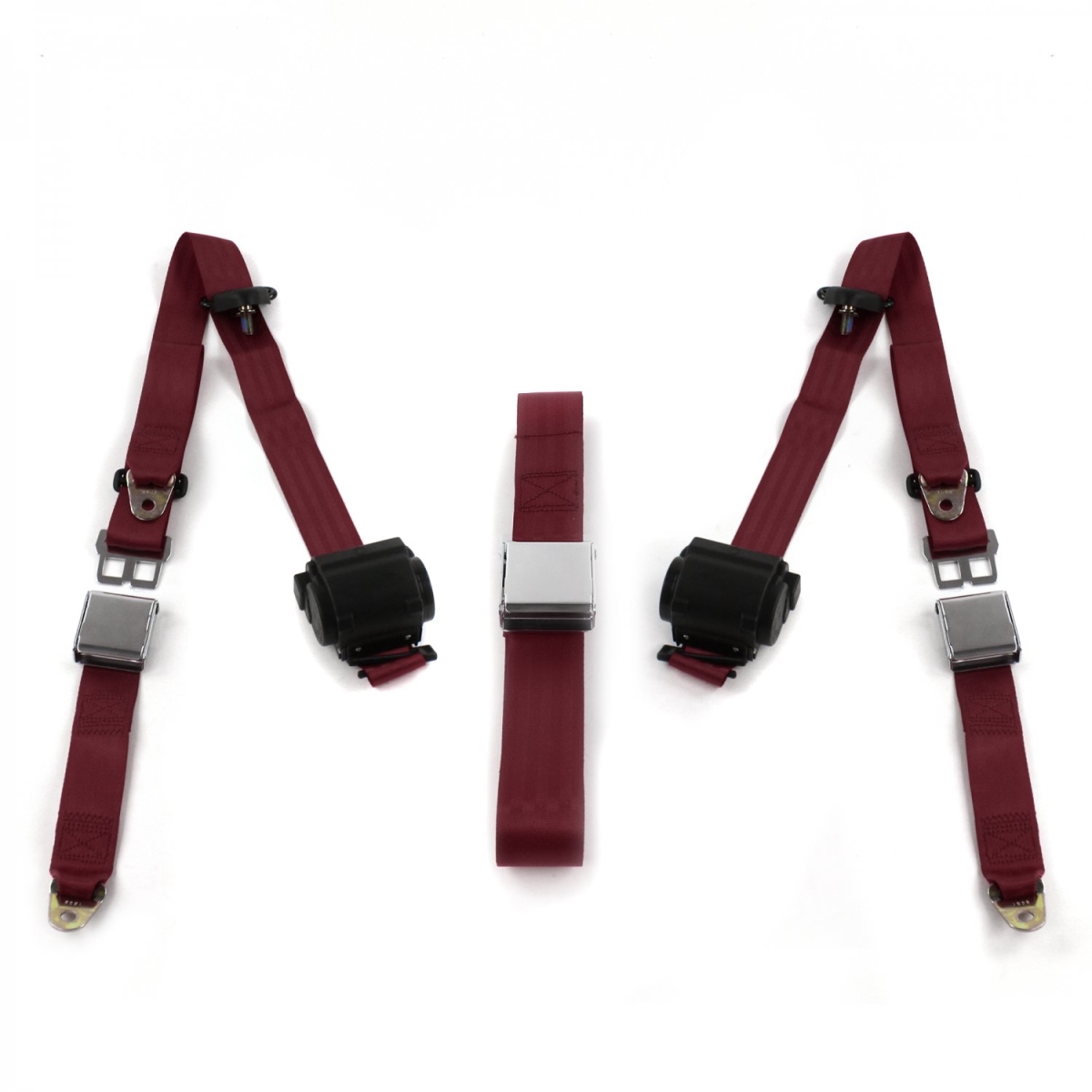 675735 Chevy Chevelle 1964-1967 Airplane 3 Point Burgandy Retractable Bench Seat Belt Kit - 3 Belts -  safeTboy