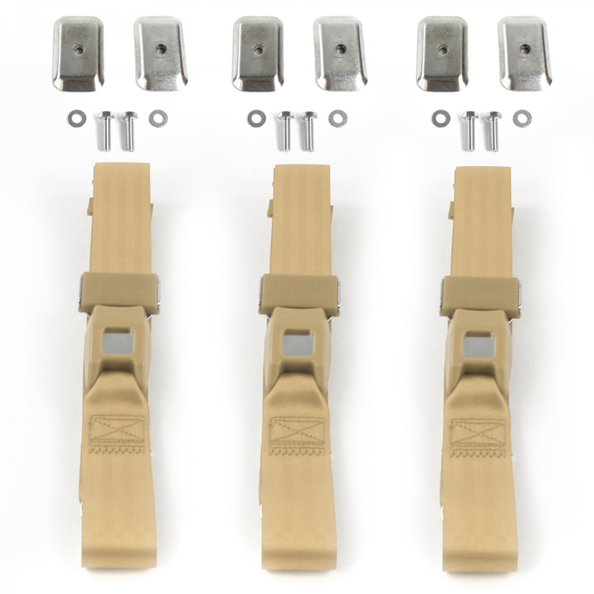Ford Van 1961-1967 Standard 2 Point Tan Lap Bench Seat Belt Kit with Bracketry - 3 Belts