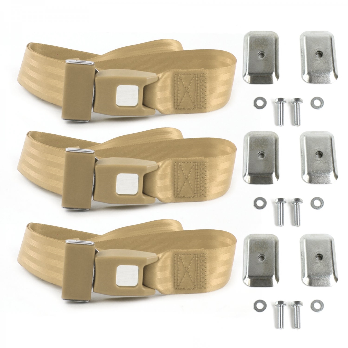 Ford Bronco 1978-1979 Standard 2 Point Tan Lap Bench Seat Belt Kit with Bracketry - 3 Belts
