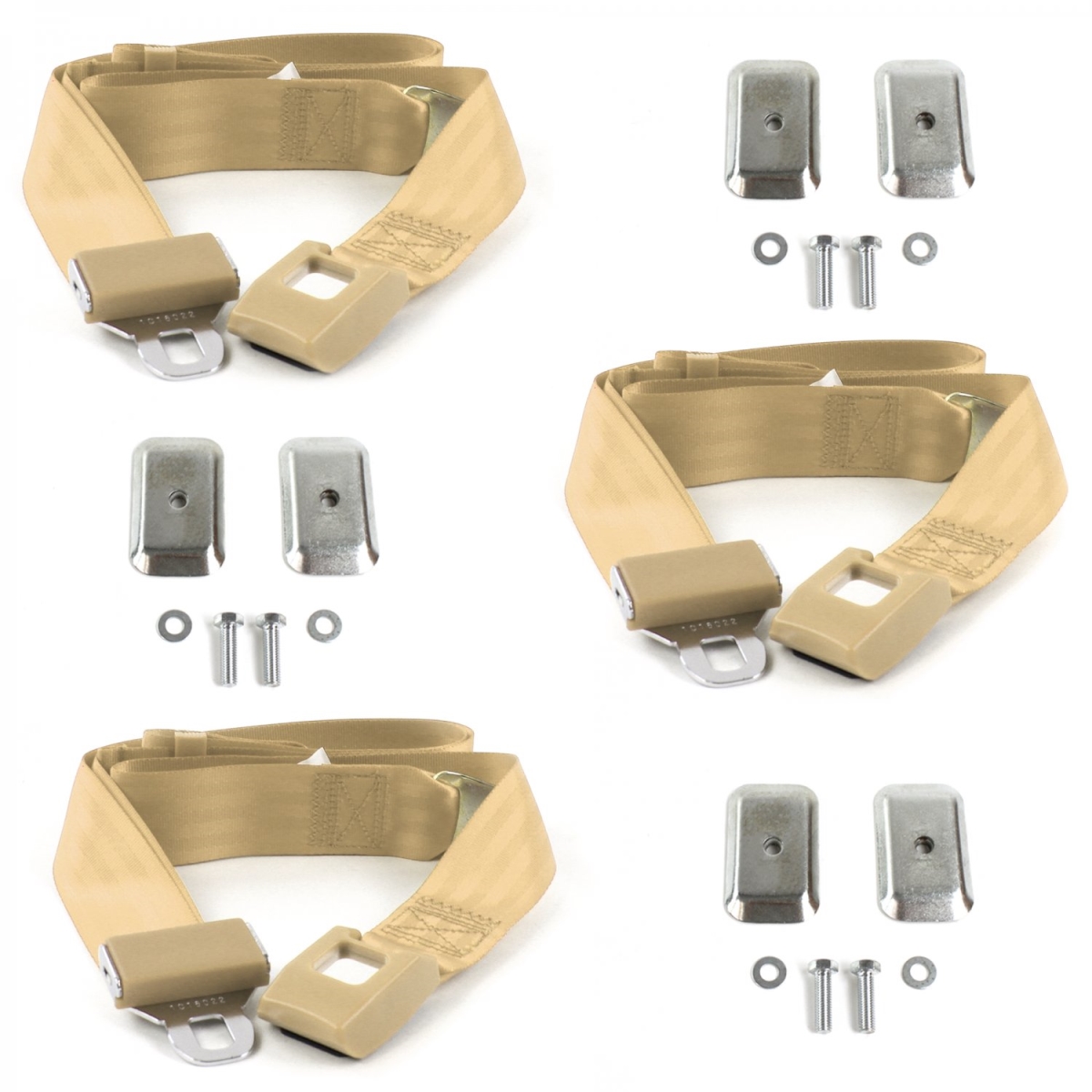 Ford Bronco 1980-1996 Standard 2 Point Tan Lap Bench Seat Belt Kit with Bracketry - 3 Belts