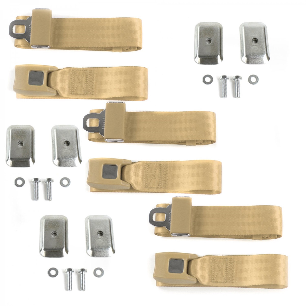 Jeep Wrangler 1987-1996 Standard 2 Point Tan Lap Bench Seat Belt Kit with Bracketry - 3 Belts